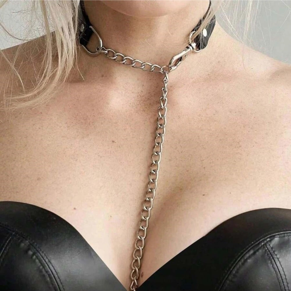 Gothic PU Leather Chain Collar